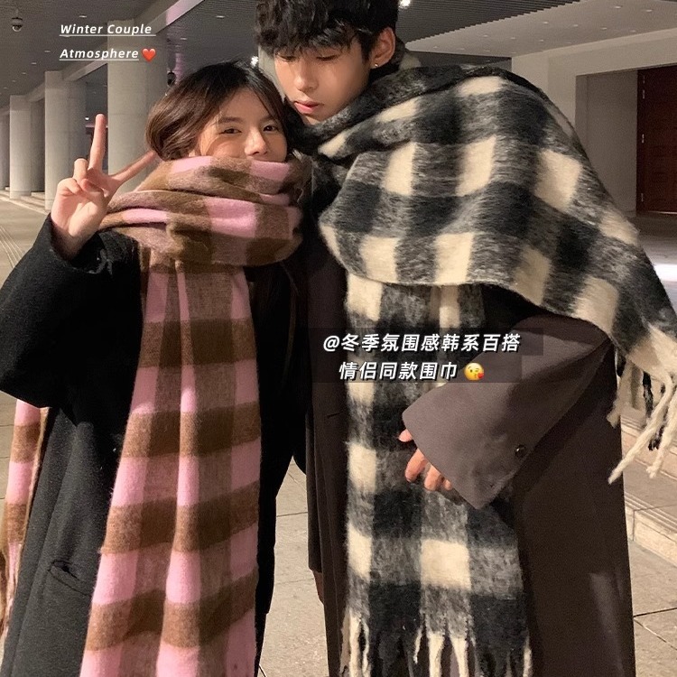 复古黑白虞书欣同款仿羊绒围巾女秋冬季2025新款加厚保暖男生围脖