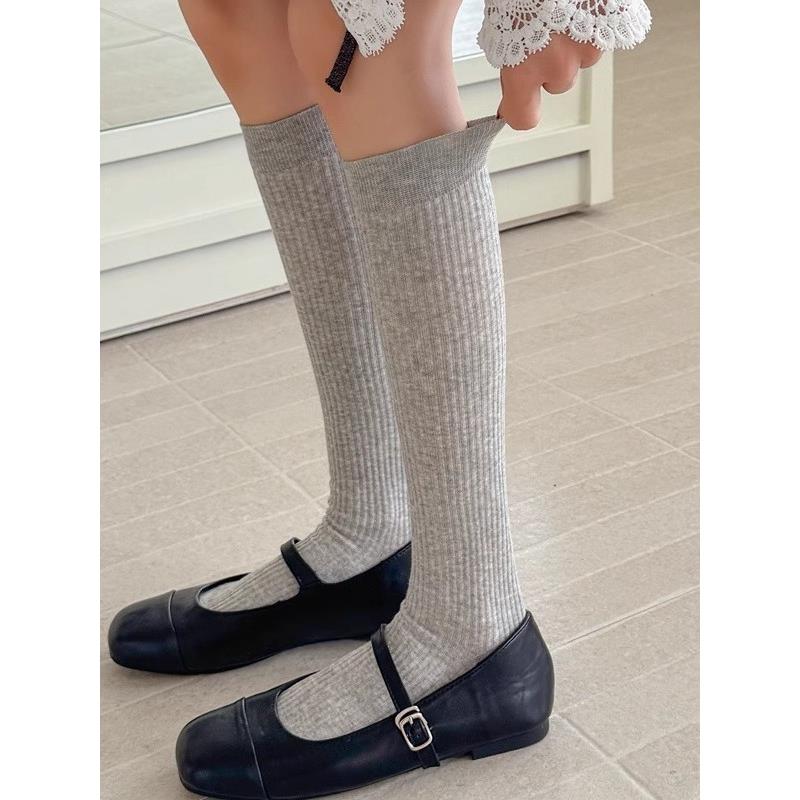 小腿袜女秋季新款日系洛丽塔JK袜子灰色miu系长袜配小皮鞋堆堆袜
