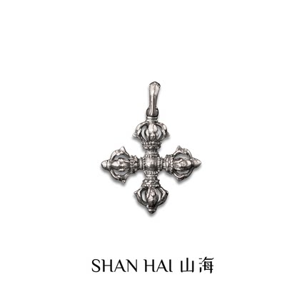金刚杵十字吊坠银饰复古做旧男女同款 个性项链挂坠潮流饰品