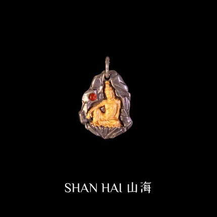 原创设计手工纯银创意镀金做旧迷你水月观音吊坠项链男女节日送礼