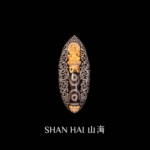 原创设计手工银饰复古做旧黄财玛瑙天珠吊坠男女中国风礼物