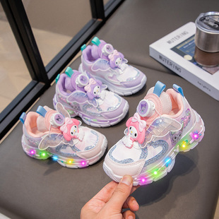 2026秋冬季女童新款儿童运动鞋公主亮灯加绒透气女孩旋转纽扣发光