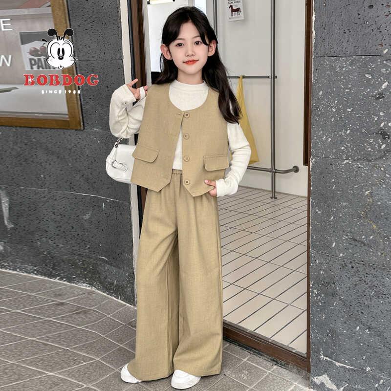 韩国女童春秋装套装2025秋季中大儿童时髦韩范西装马甲休闲裤子三