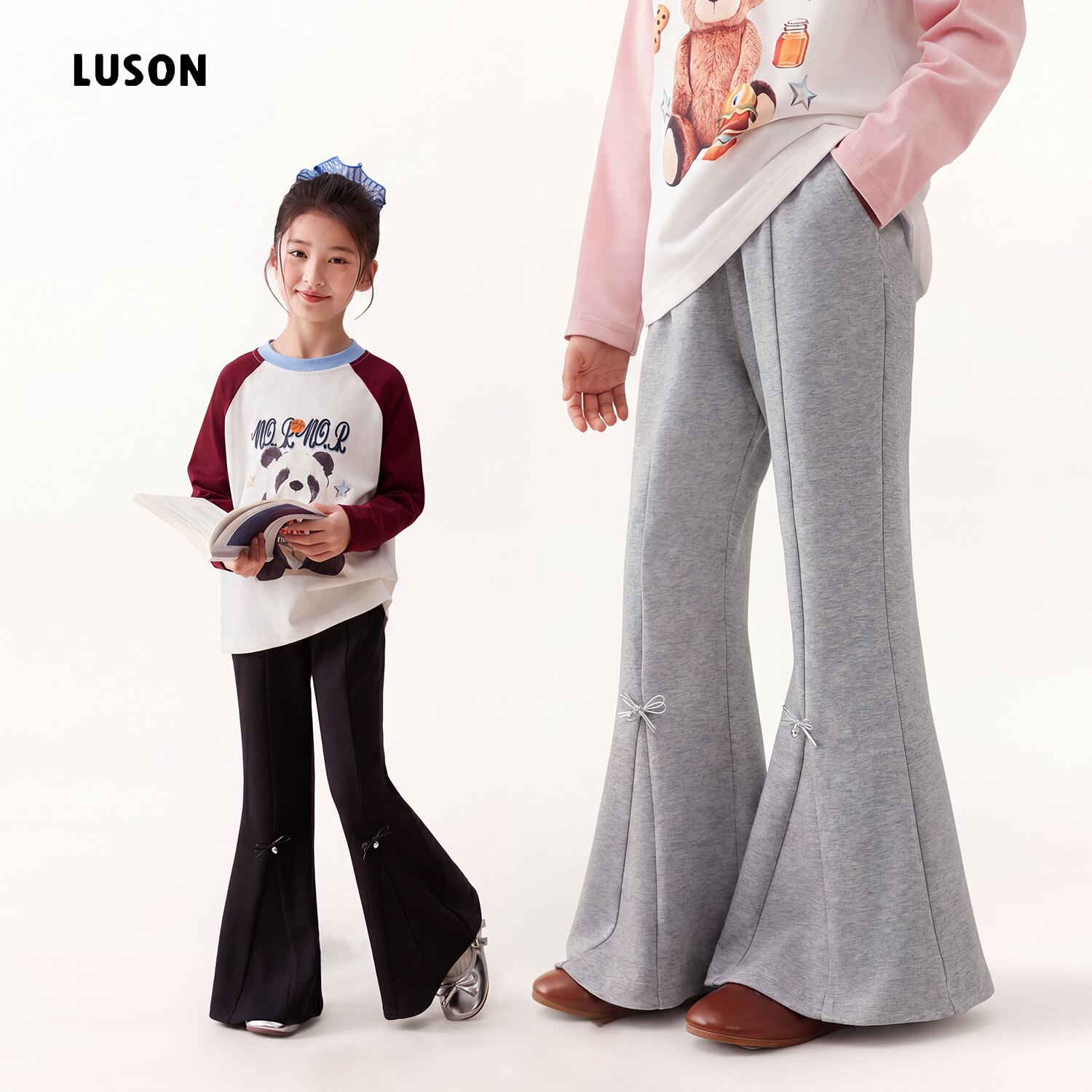 LUSON女童喇叭裤好看甜美蝴蝶结图片