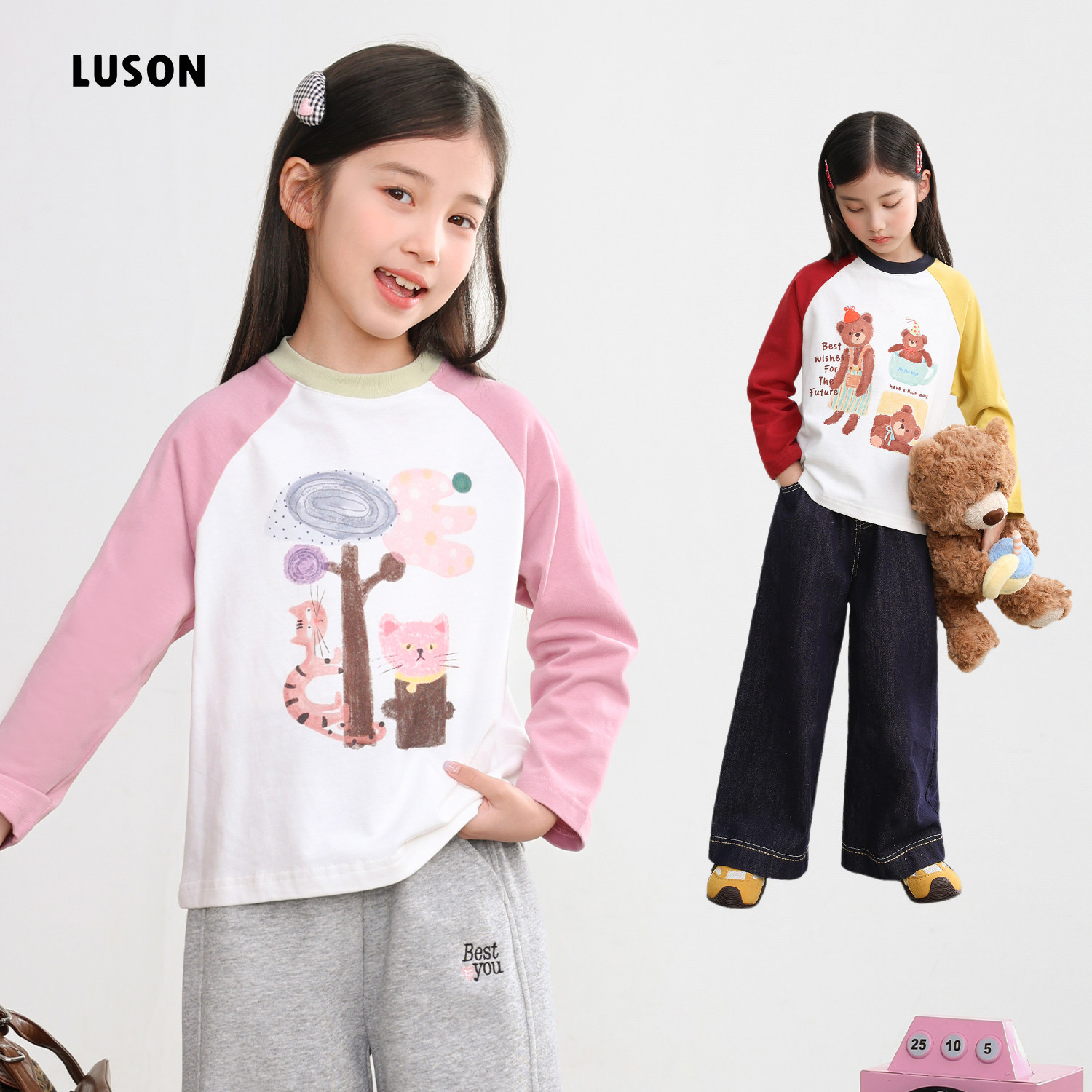 LUSON女童纯棉长袖t恤亲肤透气图片