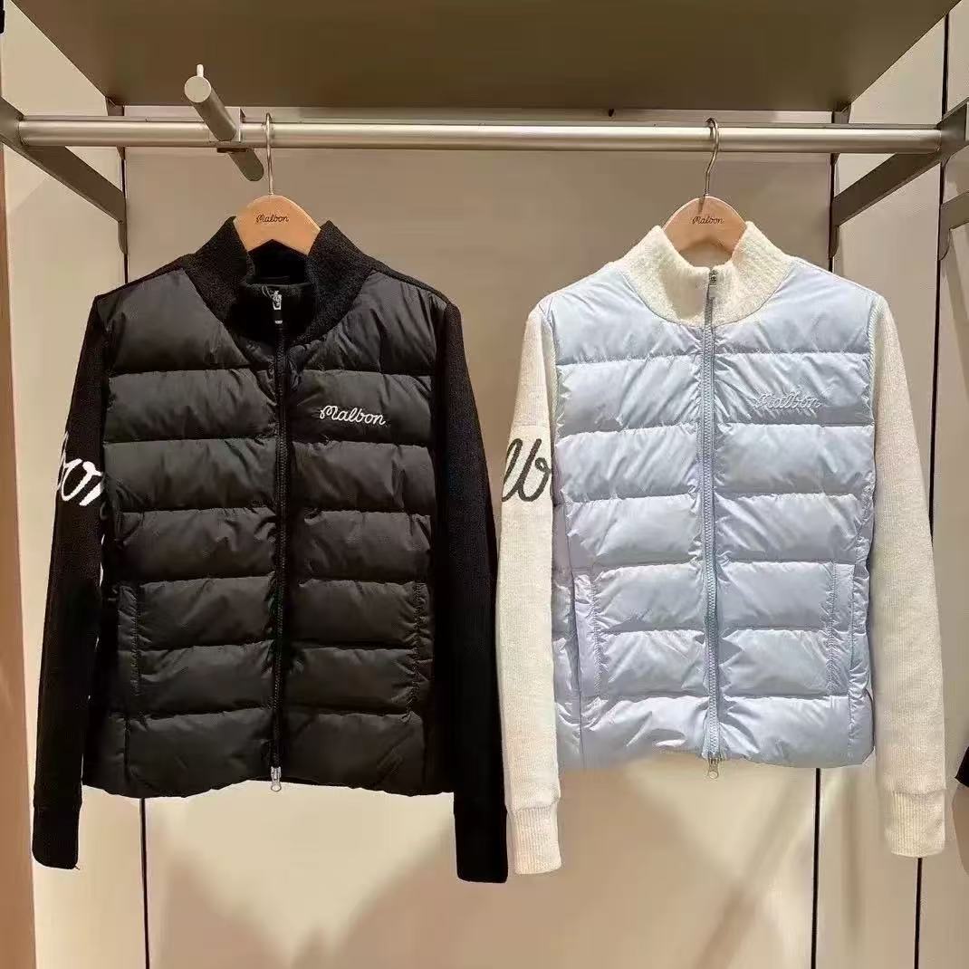 2024冬季新款韩国malbon高尔夫服装女高领拉链羽绒服针织开衫外套