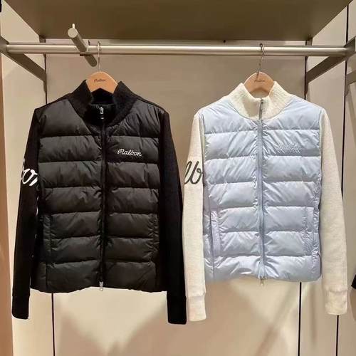 2024冬季新款韩国malbon高尔夫服装女高领拉链羽绒服针织开衫外套
