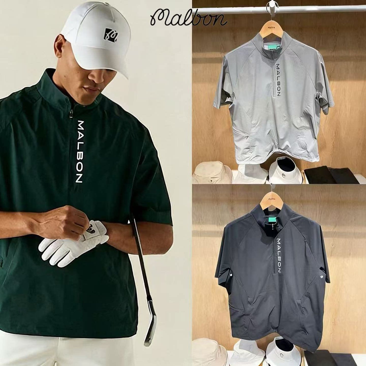26夏季新款韩国MALBON高尔夫男装户外运动短袖半拉链防风夹克外套