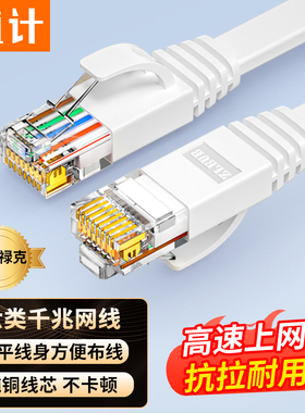 值计网线白色千兆家用超六类6五5电脑网络宽带路由器连接线成品扁