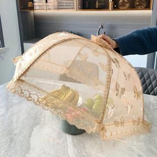 饰罩 高档绣花菜罩餐厅防苍蝇桌罩可折叠防尘餐桌罩轻奢圆桌实用装