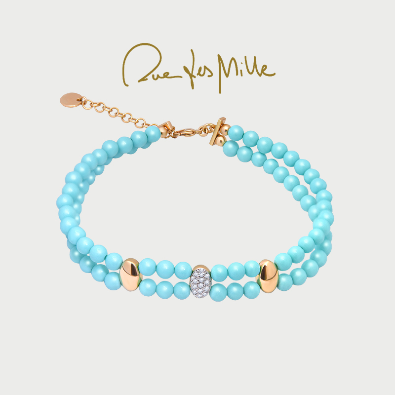 明星同款 RuedesMille意大利原创绿松石双层手串女百搭情侣手链