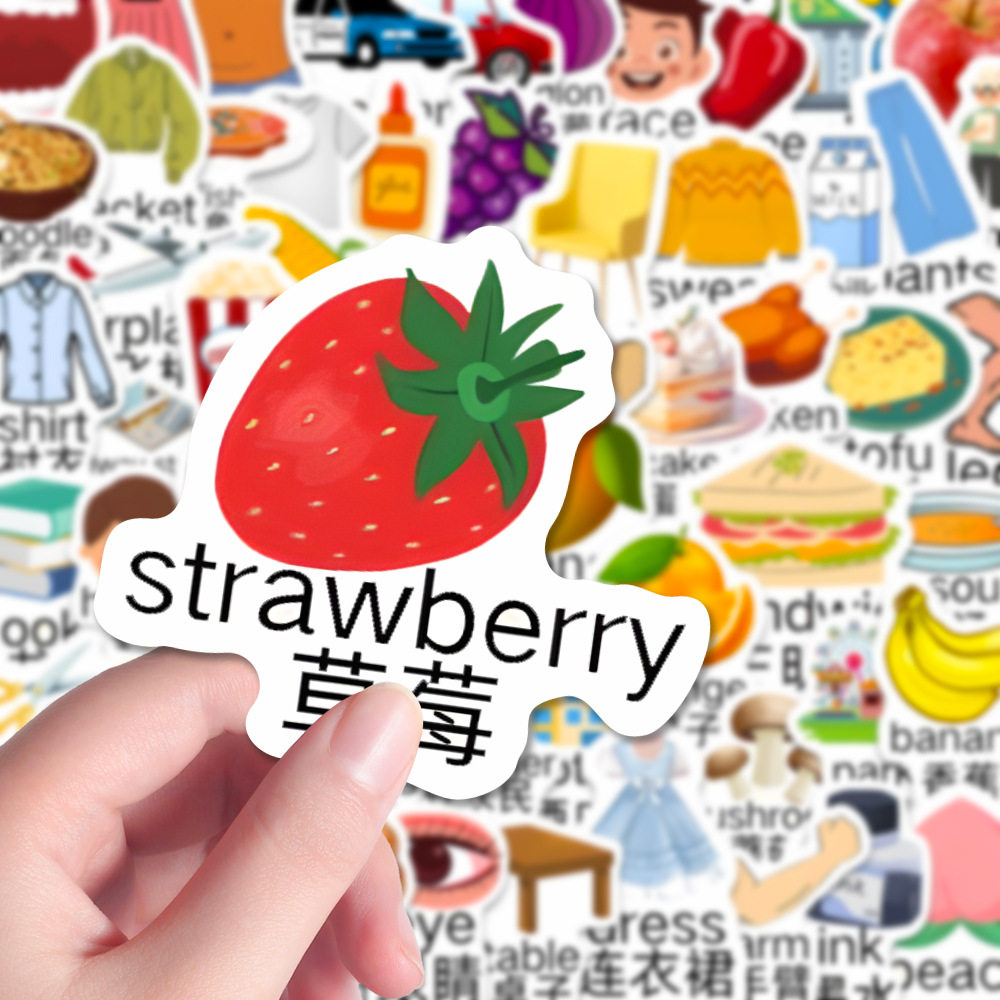 130张小学专用英语贴纸儿童常用简单单词启蒙笔记本手账贴画