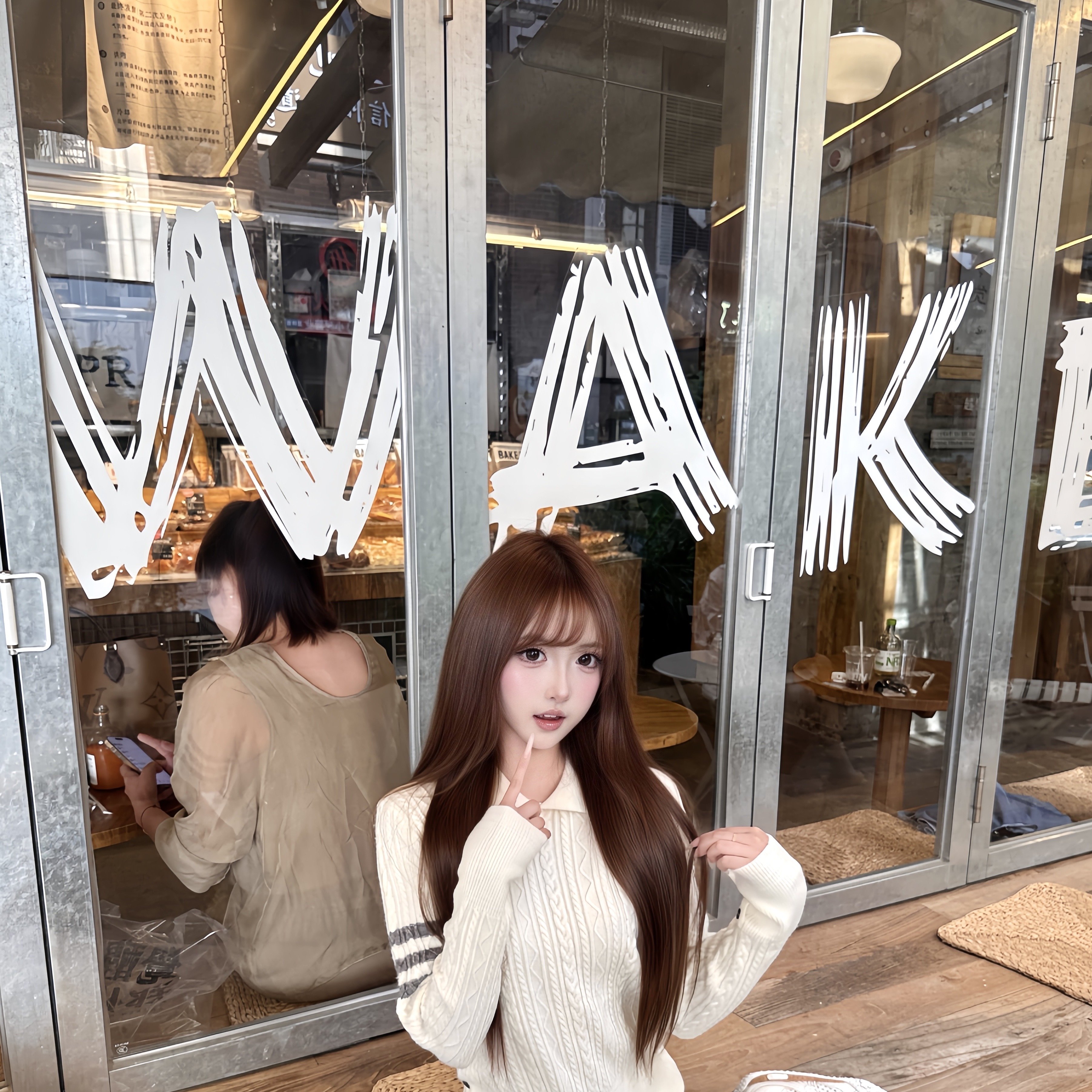 麻花学院风毛衣针织衫女秋冬可polo翻领上衣格子半身裙两件套