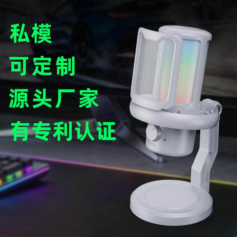 usb手机电脑麦克风rgb游戏直播降噪录音收音k歌带防喷网桌面话筒