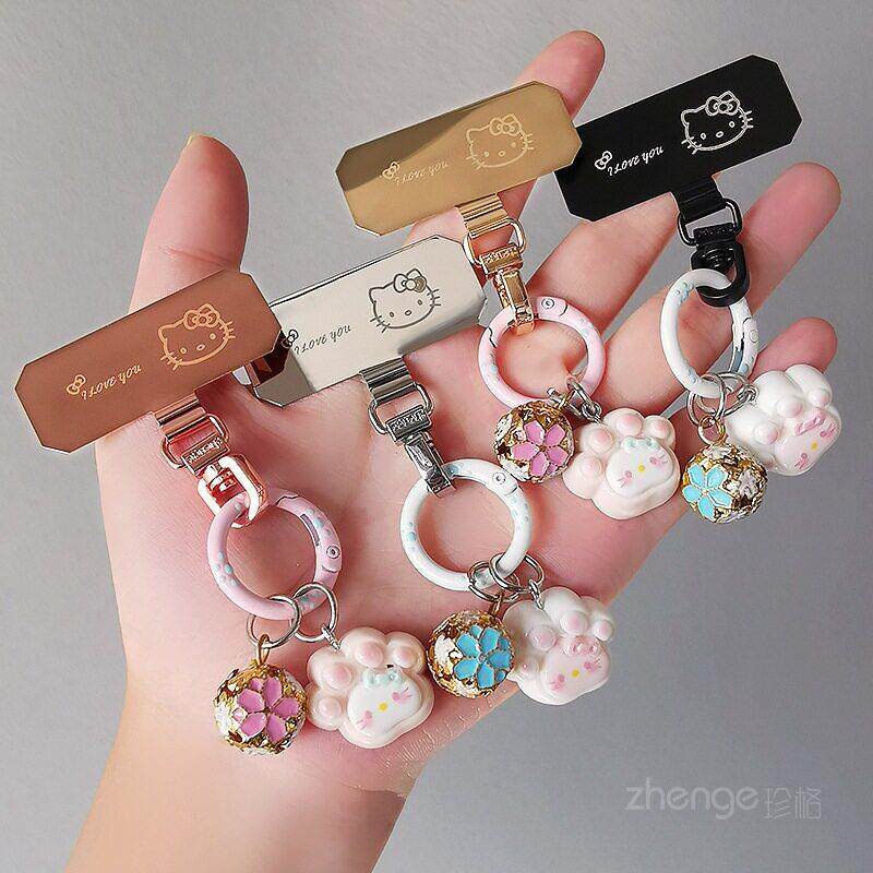 卡通可爱金属垫片手机挂绳薄夹片猫爪铃铛吊坠挂件不影响充电不顶