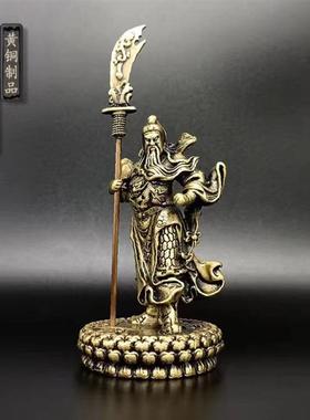 黄铜实心关公铜摆件桌面手把件大刀关公老爷茶道茶宠雕铸古玩铜器
