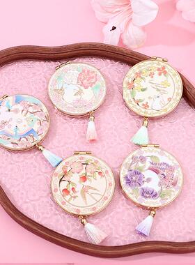 古风文创金属折叠化妆镜迷你流苏手持随身镜便携十二花令梳妆圆镜