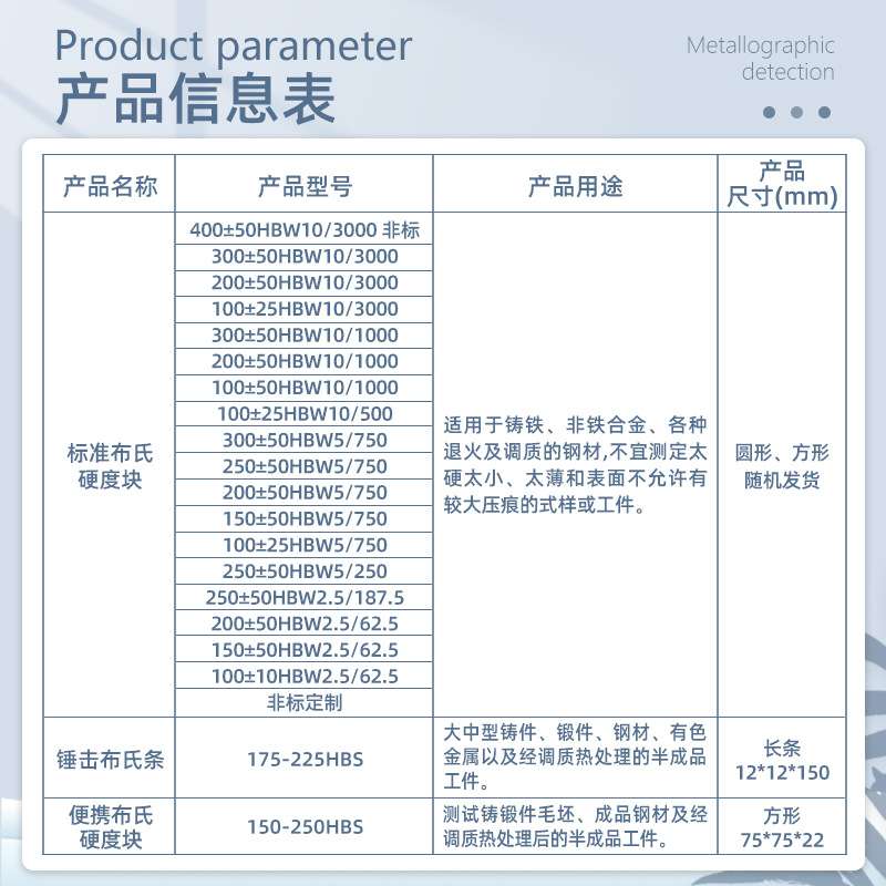 标准布氏硬度块HBW锤击标准块便携布氏条硬度计矫正校正测试块