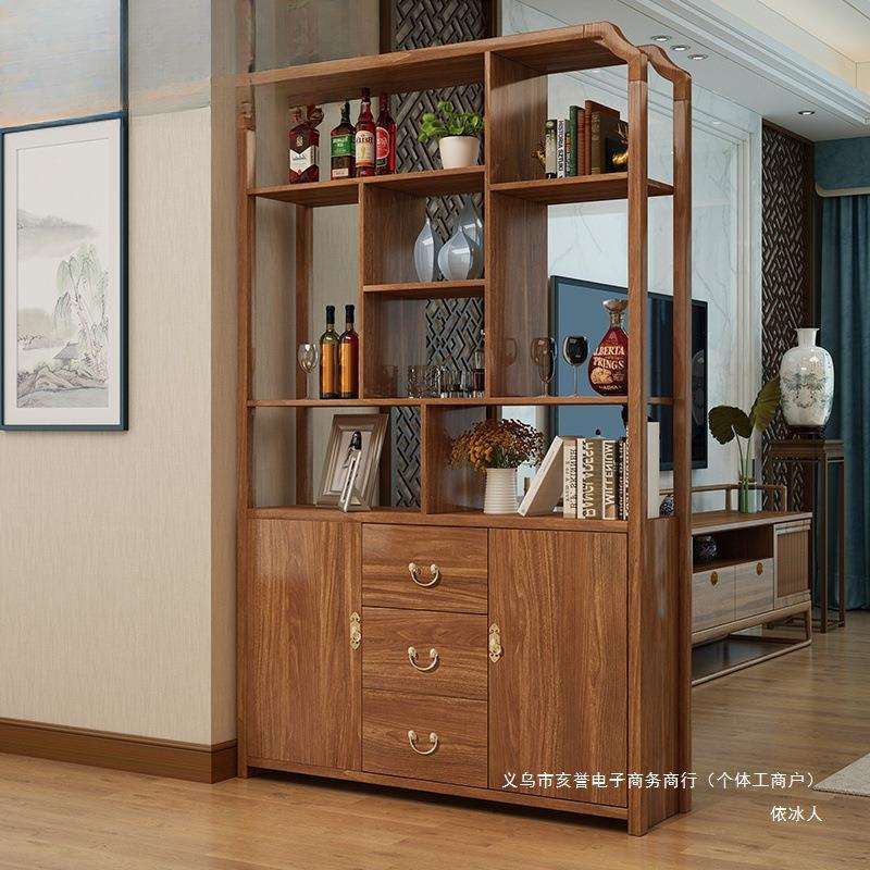 新中式玄关柜门厅柜屏风隔断柜装饰客厅进门实木框间放花盆玄关柜