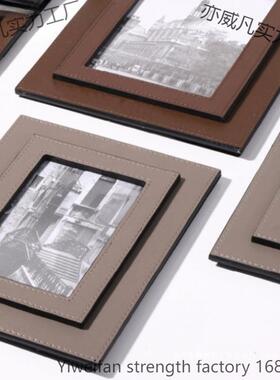 玄关相框新款金属样板间相架皮革饰品卧室梳妆台现代简约风格马毛