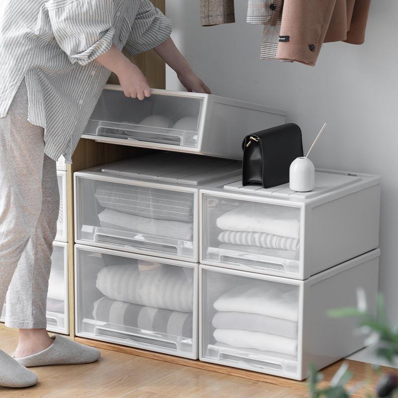 趣纳透明抽屉式收纳盒 衣柜衣服收纳抽屉盒 玩具储物盒杂物陈之堔