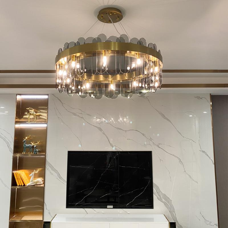 不锈钢轻奢现代简约客厅吊灯具卧室水晶玻璃led主灯智能餐厅家用