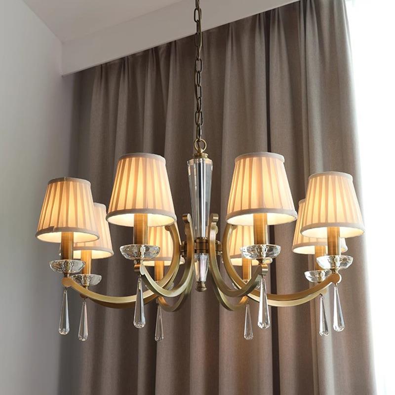 高端全铜现代美式卧室吊灯 简约温馨浪漫欧式餐厅田园风水晶吊灯