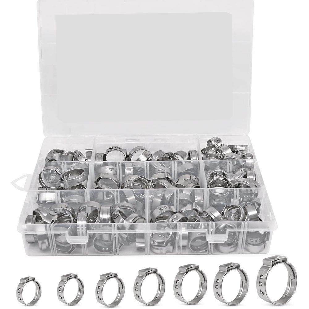 跨境 140PCS 盒装 7种尺寸 304不锈钢无级单耳卡箍喉箍软管夹