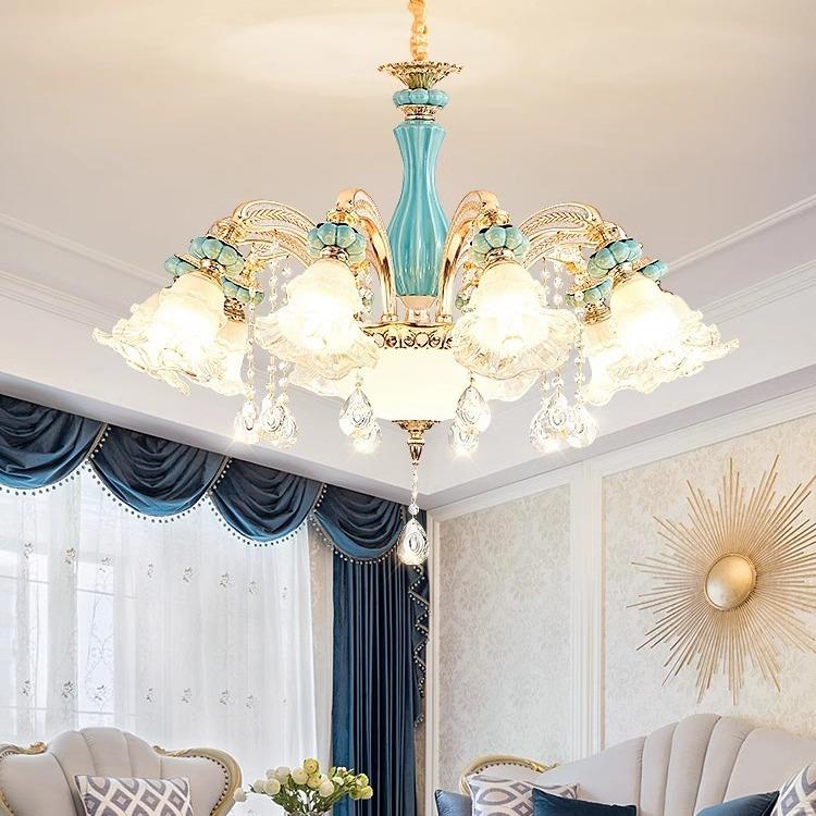 欧式客厅吊灯中山灯饰法式浪漫陶瓷别墅餐厅灯罩朝下麦穗主卧室灯