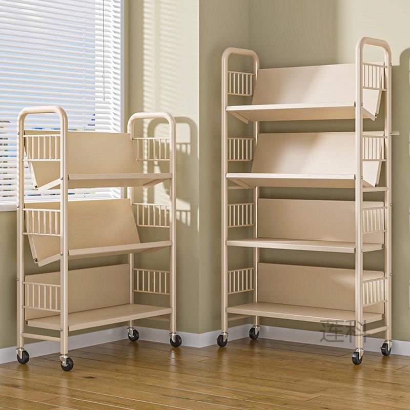 K樖1书架落地置物架带轮一体靠墙移动儿童书本简易多层铁艺储物收