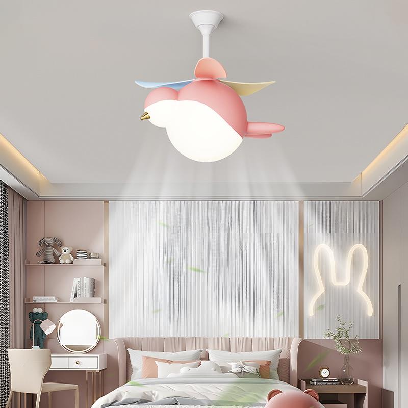 跨境新款北欧风扇灯奶油风创意网红卡通儿童房吊扇灯过道风扇灯