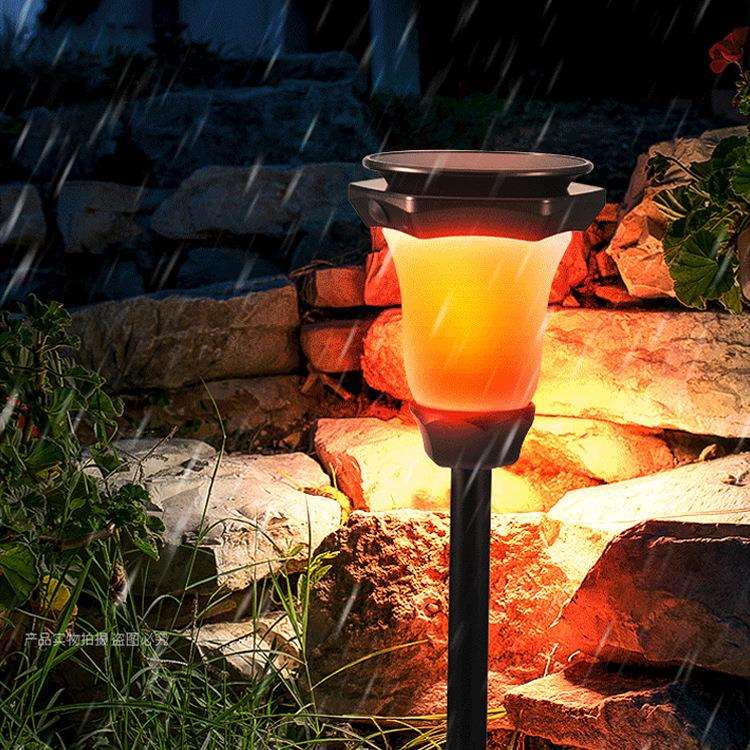 亚马逊爆款太阳能火焰灯 户外庭院火焰壁灯 花园草坪灯地插火把灯