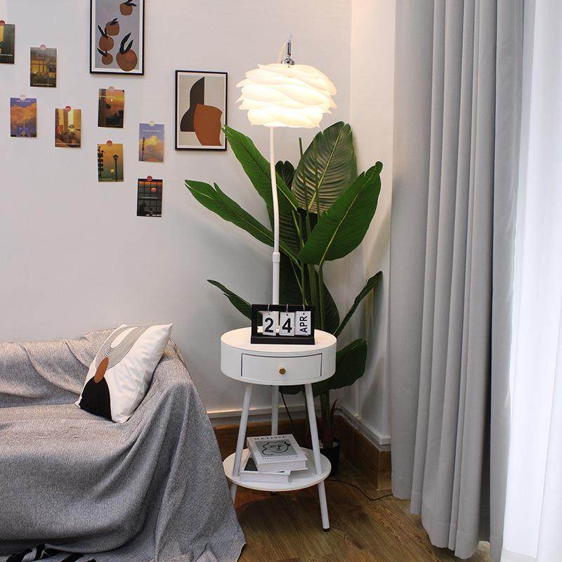 法式奶油风落地灯客厅卧室花朵沙发艺术设计感置物床头柜台灯一体