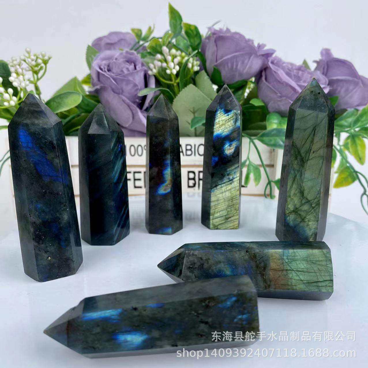 Point Tower 天然拉长石六棱单尖柱子 原石切割精品打磨 疗愈石