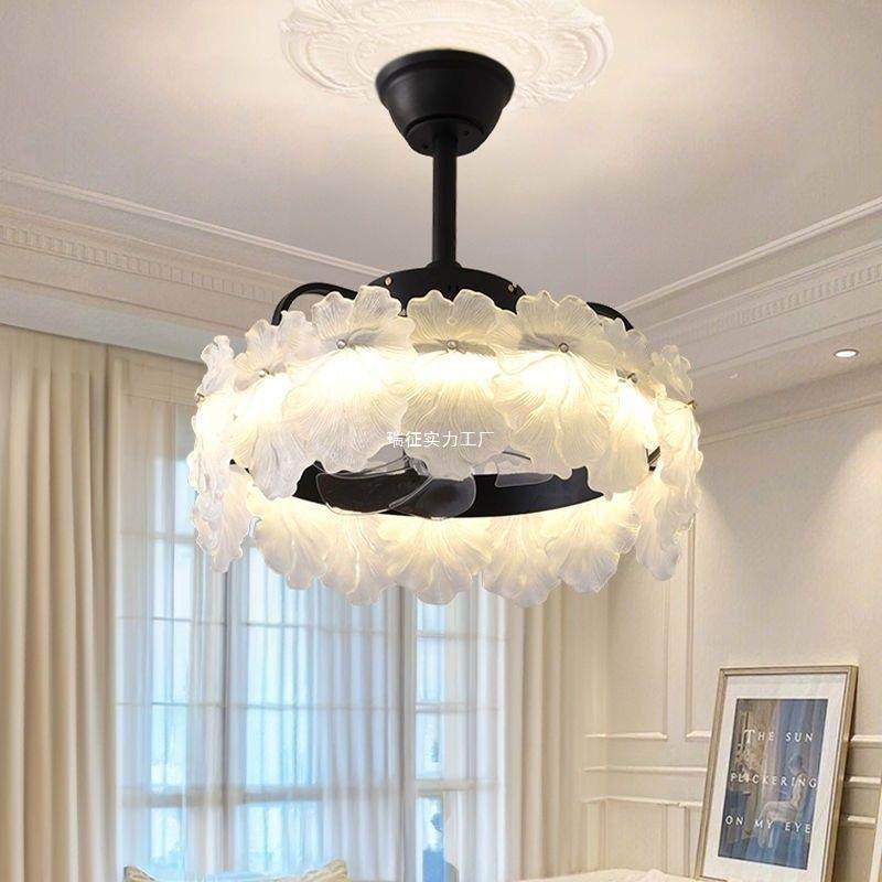 轻奢玻璃水晶灯风扇灯客厅卧室高级感灯具现代奶油风吸顶吊扇灯具