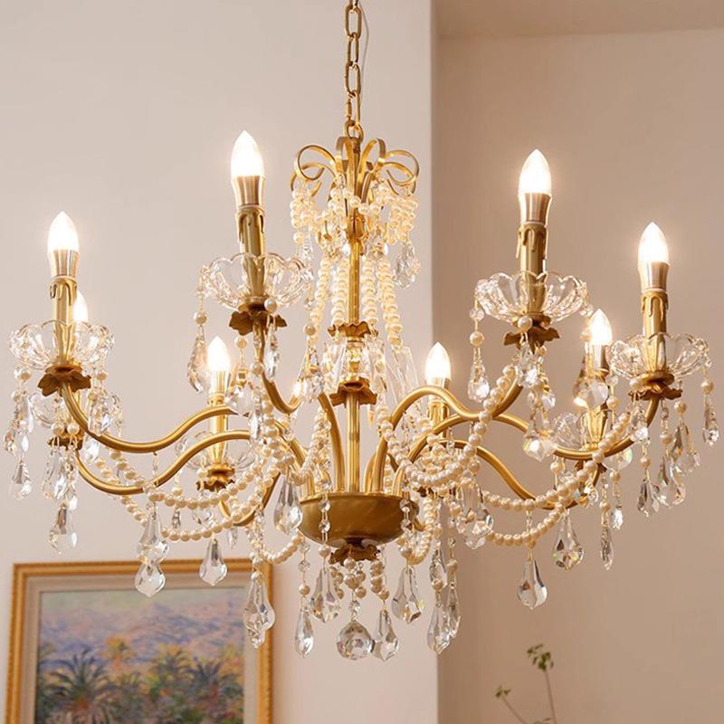 全铜美式复古欧式客厅餐厅灯法式轻奢浪漫蜡烛水晶公主房卧室吊灯