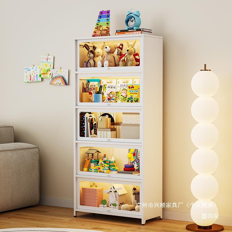家用玻璃门展示柜客厅钢制置物架防尘儿童书柜带门储物柜书架落地