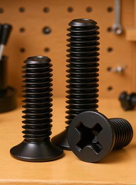 304不锈钢FM黑色十字小平头机螺丝M2/M2.5/M3/M4黑锌小沉头机螺钉