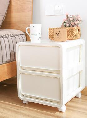 A10L简约带轮床头柜沙发边柜多层抽屉收纳柜卧室白色置物柜儿童玩