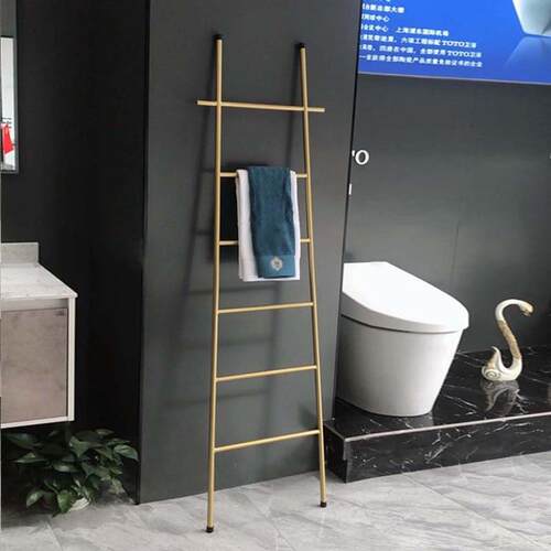 热销金色架毛巾浴室卫生间铁艺免打孔抹布沥水收纳杆厨房落地简单