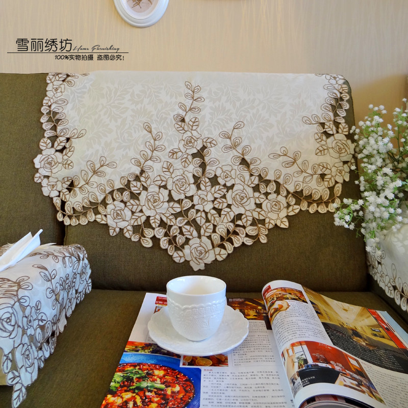 热销沙发靠背巾扶手巾沙发套绣花布艺欧式美式中式防尘盖巾帘香槟