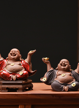 热销中式禅意陶瓷招财弥勒佛创意现代家居客厅玄关装饰办公室书桌