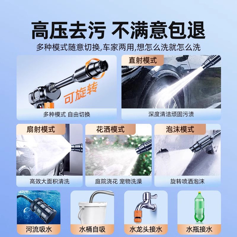 热销无线洗车机高压水枪2025家用清洗车大功率锂电池强力增压神器