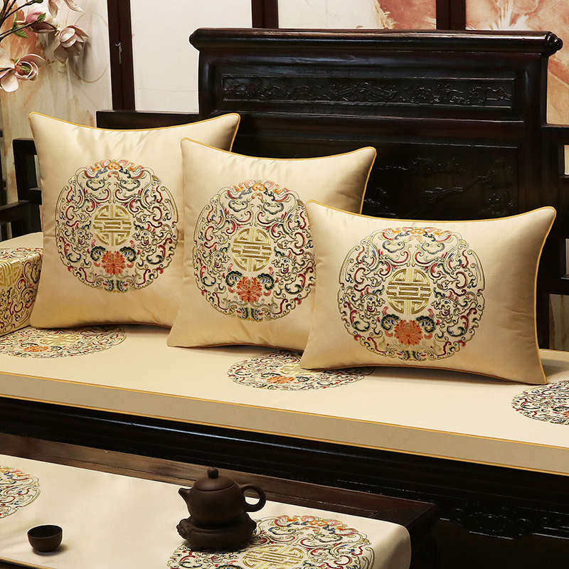 热销中式红木沙发坐垫带靠背实木罗汉床五件套垫子实木沙发垫座垫