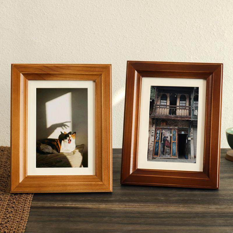 美式复古实木相框摆台6寸7寸a4影楼摄影装裱胡桃色相框挂墙
