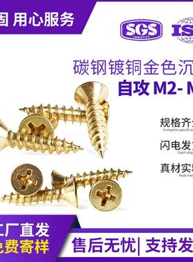 KA金色自攻螺丝沉头广告家具螺钉黄色平头十字镀铜螺丝M2/M2.3/M3