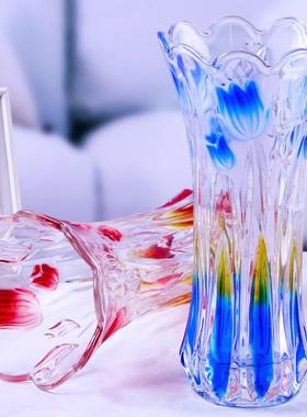 彩色水晶玻璃花瓶大码家用养竹子的瓶子透明插百合花富贵竹客厅放