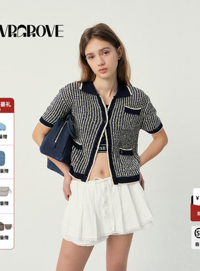 GROVE官方旗舰店女士2025SS春夏款小香风针织短袖开衫GS5KN19J
