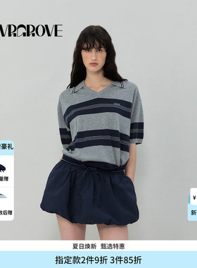 GROVE官方旗舰店SS春夏款女条纹针织短袖宽松舒适GR5KN02C