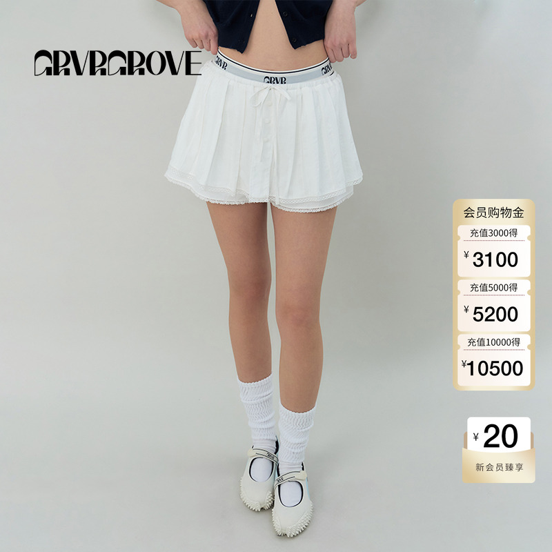 GROVE官方旗舰店2025SS春夏新款百褶梭织短裙裤女韩系风GS5SK16M